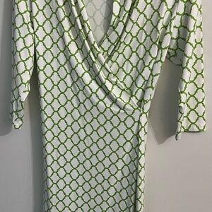 J. McLaughlin Green and White Midi Dress